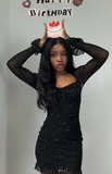 Ndyad Sheath Tulle Short Prom Dresses, Black Homecoming Dresses, Long Sleeve Birthday Dresses HZ1024