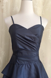 Ndyad Spaghetti Straps A-line Satin Short Prom Dresses,Navy Blue Homecoming Dresses 18th Birthday Dresses HZ1024