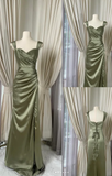 Ndyad V-neck Sheath Satin Prom Dresses, Oliver Green Formal Evening Dresses HZ1024