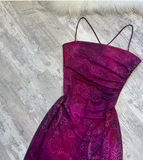 Ndyad Sheath Chiffon Short Prom Dresses, Grape Homecoming Dresses, Spaghetti Strap Birthday Dresses HZ1024