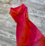 Ndyad Sheath Chiffon Short Prom Dresses, Gradient Red Homecoming Dresses, Spaghetti Strap Birthday Dresses HZ1024