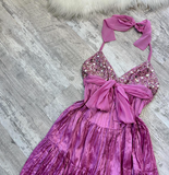Ndyad Halter Sheath Satin Short Prom Dresses, Beads Backless Homecoming Dresses HZ1024