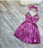 Ndyad Halter Sheath Satin Short Prom Dresses, Beads Backless Homecoming Dresses HZ1024