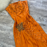 Ndyad Strapless Sheath Chiffon Beaded Short Prom Dresses,Orange Homecoming Dressess HZ1024