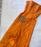 Ndyad Strapless Sheath Chiffon Beaded Short Prom Dresses,Orange Homecoming Dressess HZ1024