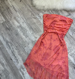 Ndyad Strapless Sheath Printed Chiffon Short Prom Dresses,Dark Peach Homecoming Dresses HZ1024
