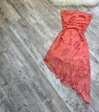 Ndyad Strapless Sheath Printed Chiffon Short Prom Dresses,Dark Peach Homecoming Dresses HZ1024