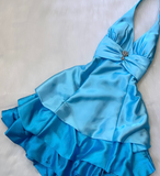 Ndyad Halter A-Line Satin Short Prom Dresses, Open Back Birthday Dresses, Blue Homecoming Dresses HZ1024