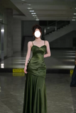 Ndyad Backless Green Satin Slip Dress HZ1024