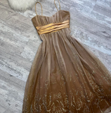 Ndyad A-line Tulle Short Prom Dresses, Brown Homecoming Dresses, Spaghetti Strap Birthday Dresses HZ1024