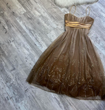 Ndyad A-line Tulle Short Prom Dresses, Brown Homecoming Dresses, Spaghetti Strap Birthday Dresses HZ1024