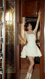 Ndyad A-Line Satin Short Prom Dresses, Sleeveless Homecoming Dresses, Polka Dot Birthday Dresses HZ1024