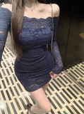 Ndyad hollow one-shoulder long-sleeved slim-fit hip skirt HZ1024