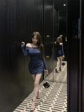 Ndyad hollow one-shoulder long-sleeved slim-fit hip skirt HZ1024
