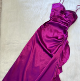 Ndyad Spaghetti Straps Sheath Satin Long Prom Dresses, Purple Formal Dresses HZ1024