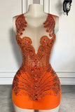 Ndyad Jewel Bodycon Beaded Birthday Dresses, Orange Homecoming Dresses HZ1024