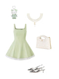 Ndyad Square Neck A-line Satin Short Prom Dresses, Green Homecoming Dresses HZ1024