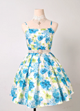 Ndyad Spaghetti Strap A-line Blue Homecoming Dress Floral Birthday Dresses HZ1024