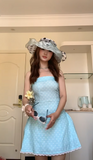 Ndyad Strapless Bodycon Satin Homecoming Dress Polka Dot Blue Birthday Dresses HZ1024