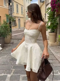 Ndyad Spaghetti Strap A-Line Homecoming Dresses, Chiffon Sleeveless Short Prom Dresses HZ1024