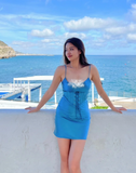 Ndyad Spaghetti Strap Bodycon Birthday Dresses with Corset, Blue Homecoming HZ1024