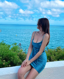 Ndyad Spaghetti Strap Bodycon Birthday Dresses with Corset, Blue Homecoming HZ1024
