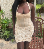 Ndyad Halter Sheath Short Prom Dresses Pale Yellow Homecoming Dresses HZ1024