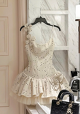 Ndyad Straps Ball Gown Short Prom Dresses, Polka Dot Homecoming Dresses HZ1024