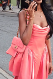 Ndyad Strapless Ball Gown Birthday Dresses, Hot Pink Homecoming Dresses HZ1024