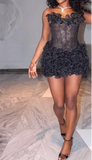 Ndyad Sheath Short Prom Dresses Lace Applique Sexy Birthday Dresses, Black Homecoming Dresses HZ1024