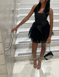 Ndyad Strapless A-line Tulle Short Prom Dresses, Black Homecoming Dresses HZ1024