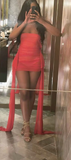 Ndyad Strapless Bodycon Chiffon Short Prom Dresses, Burgundy Homecoming Dresses HZ1024