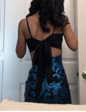 Ndyad Spaghetti Strap Sheath Applique Short Prom Dresses, Blue Homecoming Dresses HZ1024