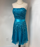 Ndyad Strapless Sheath Beaded Chiffon Short Prom Dresses, Blue Homecoming Dresses HZ1024
