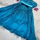 Ndyad Strapless Sheath Beaded Chiffon Short Prom Dresses, Blue Homecoming Dresses HZ1024