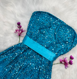 Ndyad Strapless Sheath Beaded Chiffon Short Prom Dresses, Blue Homecoming Dresses HZ1024