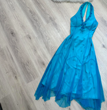 Ndyad Halter Sheath Chiffon Beaded Short Prom Dresses, Blue Homecoming Dresses HZ1024