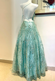 Ndyad Blue Spaghetti Strap A-Line Long Prom Dresses, Backless Formal Dresses HZ1024