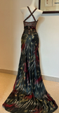 Ndyad V neck Sheath Satin Beaded Long Prom Dresses, Pleated Formal Evening Dresses HZ1024