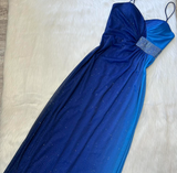 Ndyad Spaghetti Strap Sheath Chiffon Long Prom Dresses, Blue Formal Evening Dresses HZ1024