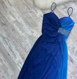 Ndyad Spaghetti Strap Sheath Chiffon Long Prom Dresses, Blue Formal Evening Dresses HZ1024