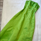 Ndyad Strapless A-Line Satin Beaded Long Prom Dresses, Green Formal Evening Dresses HZ1024
