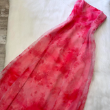 Ndyad Strapless A-Line Printed Tulle Long Prom Dresses, Pink Formal Evening Dresses HZ1024