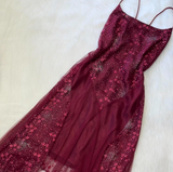 Ndyad Spaghetti Straps Sheath Chiffon Embroidery Applique Long Prom Dresses, Rust Red Formal Evening Dresses HZ1024