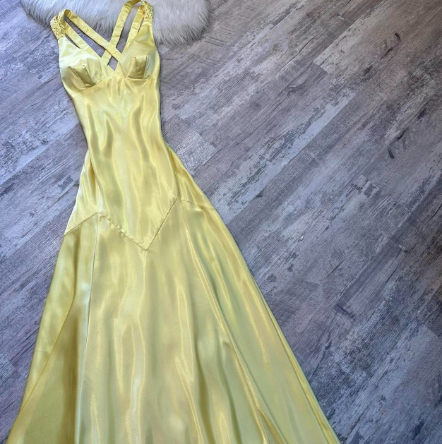 Ndyad A-Line Yellow Formal Dresses, V Neck A-Line Long Guest Dresses, Open Back Evening Gowns HZ1024