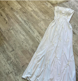 Ndyad White Formal Dresses,Spaghetti Straps Sheath Guest Dresses, Beaded Long Prom Dresses HZ1024