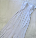Ndyad White Formal Dresses,Spaghetti Straps Sheath Guest Dresses, Beaded Long Prom Dresses HZ1024