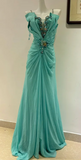 Ndyad Strapless Sheath Chiffon Long Prom Dresses, Turquoise Formal Evening Dresses HZ1024