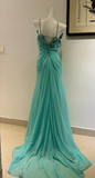 Ndyad Strapless Sheath Chiffon Long Prom Dresses, Turquoise Formal Evening Dresses HZ1024