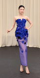Ndyad Strapless Sheath Foral Long Prom Dresses, Royal Blue Formal Evening Dresses HZ1024